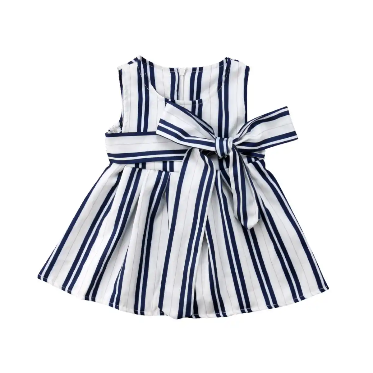 girls blue and white striped dress