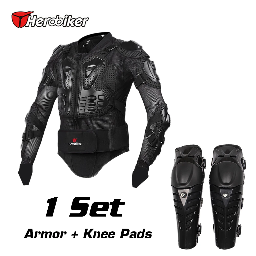 

HEROBIKER Motorcycle Riding Body Armor Jacket + Knee Pads Set Motorcross Off-Road Racing Elbow Chest Protectors Protective Gear