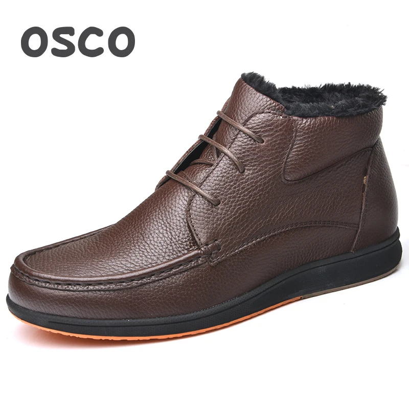 OSCO/брендовые зимние ботинки; мужские модные ботильоны из натуральной кожи; обувь на плоской подошве; Мужская обувь высокого качества на меху; очень теплые зимние ботинки