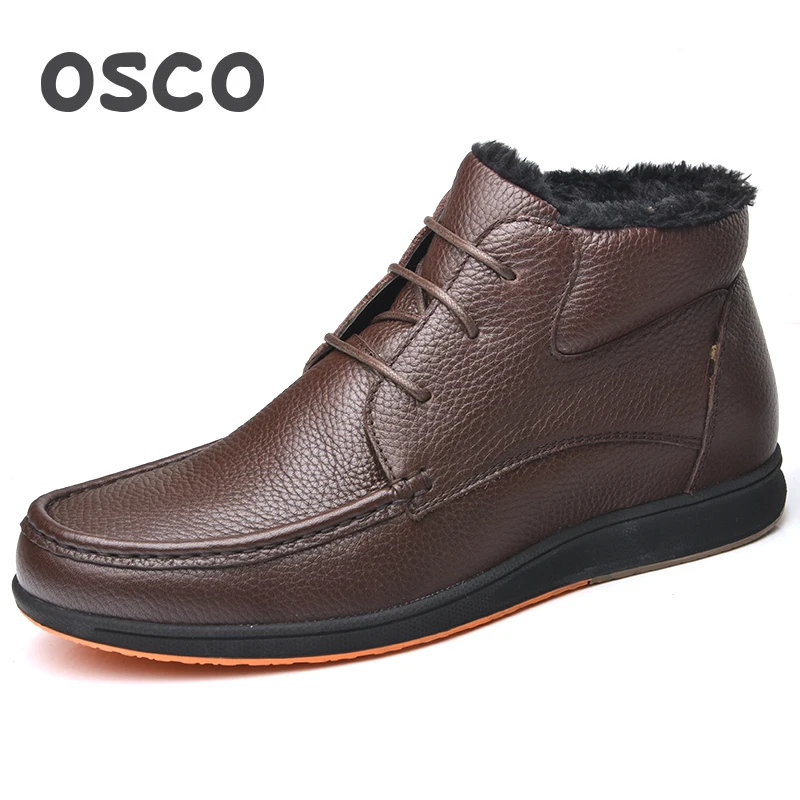 OSCO Brand Winter Boots Men Genuine Leather Fashion Ankle Flat Shoes High Quality With Fur Super Warm Snow | Обувь