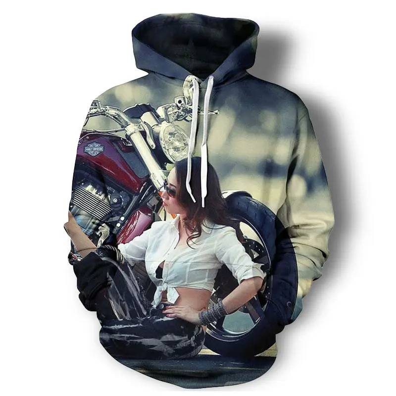 Sexy Lady With Cool Motor Printed Hoodies 3D All Over