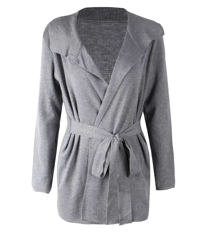 Gladiolus Fashion 2018 Autumn Winter Sweater Women Long Sleeve Turn-Down Collar Belt Tunic Women Knitted Sweater Long Cardigan  (21)
