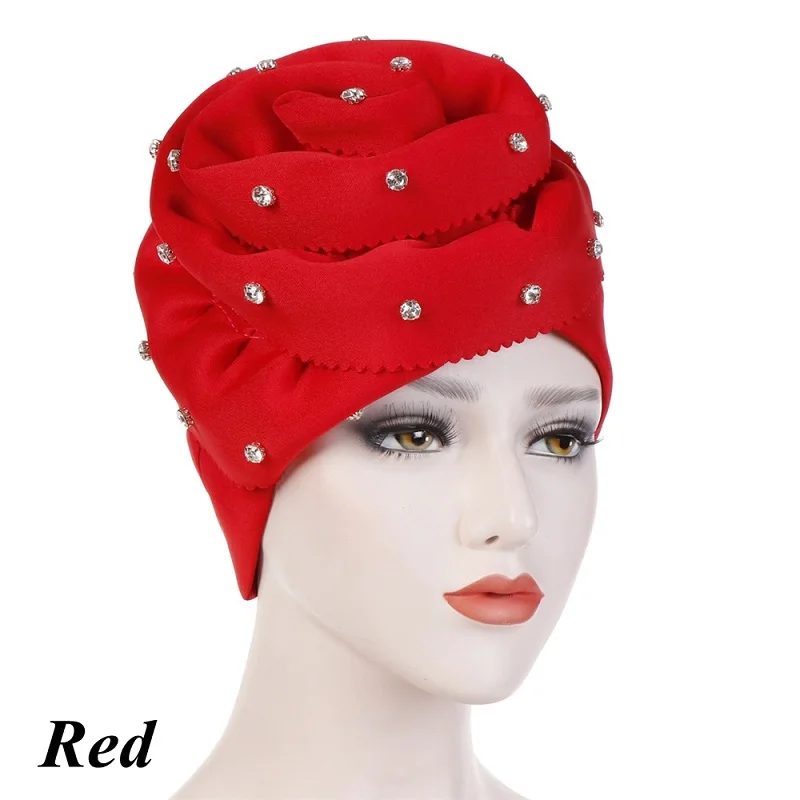 1 шт. женский хиджаб головной убор для выпадения волос Головной Платок Хрустальный тюрбан шапка большой цветок мусульманский Рак химиотерапия шляпа аксессуары для волос уход за волосами - Цвет: red