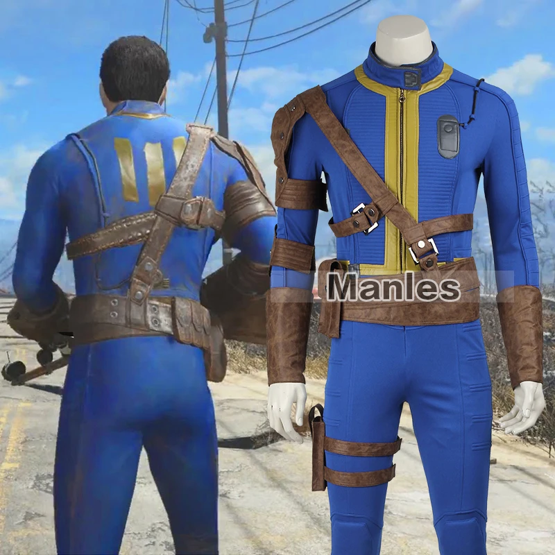 PC Game Fallout 4 Nate Costume Cosplay Adult Men Male Sole Survivor Nate Suit Halloween Costume Game Fallout Superhero Outfit
