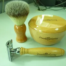 FS-Набор № 4 буковая древесина бритвенный набор/комплект, синтетическая кисть 20 мм, безопасная бритва, для бритья чаша