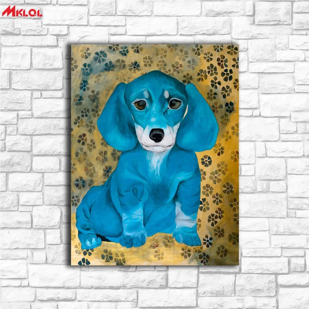 Large Wall Art Blue Big eared Dog Canvas Painting For Living Room Home