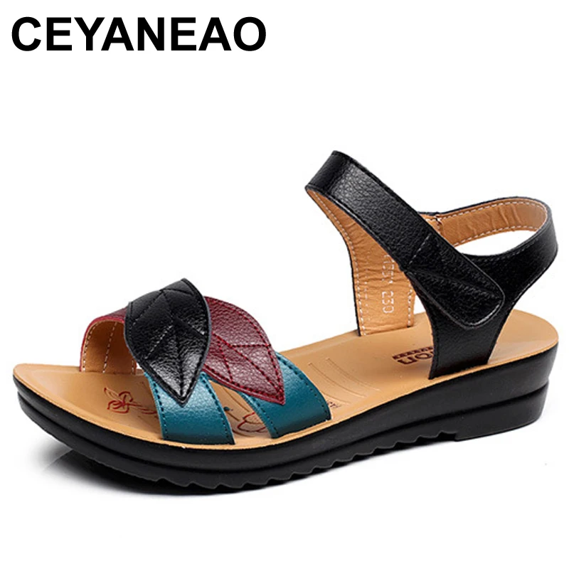 

CEYANEAOWomen Sandals 2019Summer Flat Sandals Fashion Mother Sandals Soft Bottom Women Shoes Size 41 Comfortable WomenFlatsE1797