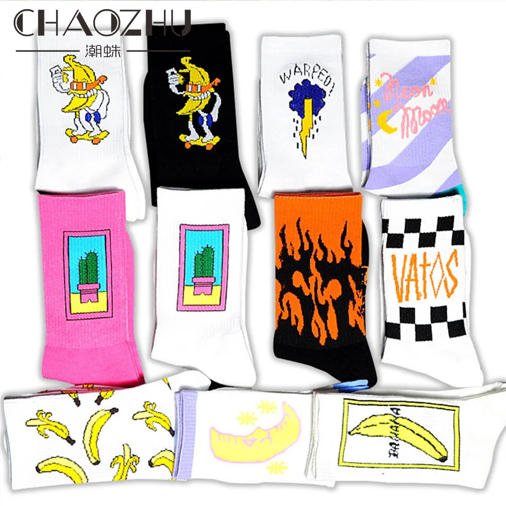 CHAOZHU جديد الرجال النساء غنيمة بارد الفتيات الفتيان الهيب هوب لوح التزلج الشارع رهيبة الجرونج الأزياء مراهقون Skr إيندي نمط الجوارب السببية
