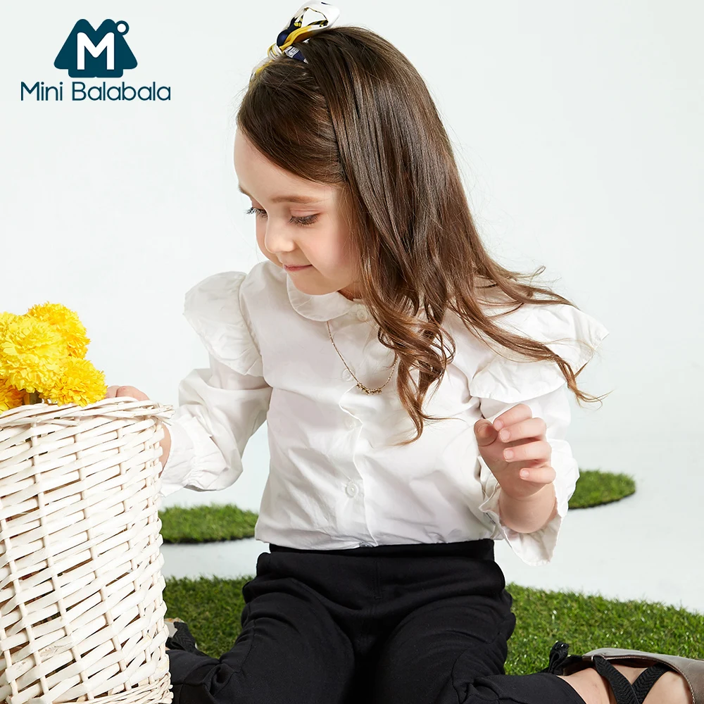 

Mini Balabala Kids Girls Ruffle Blouse with Peter Pan Collar Children Toddler Girls Tops Shirt Spring Autumn Clothes Clothing