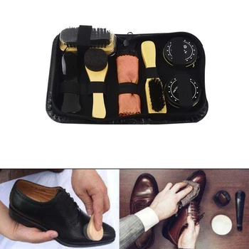 

8 Pcs Shoe Shine Care Kit Polish Cleaning Brushes Sponge Cloth Travel Set Portable Case Set Neutral Polishing Tool Home Cleaning