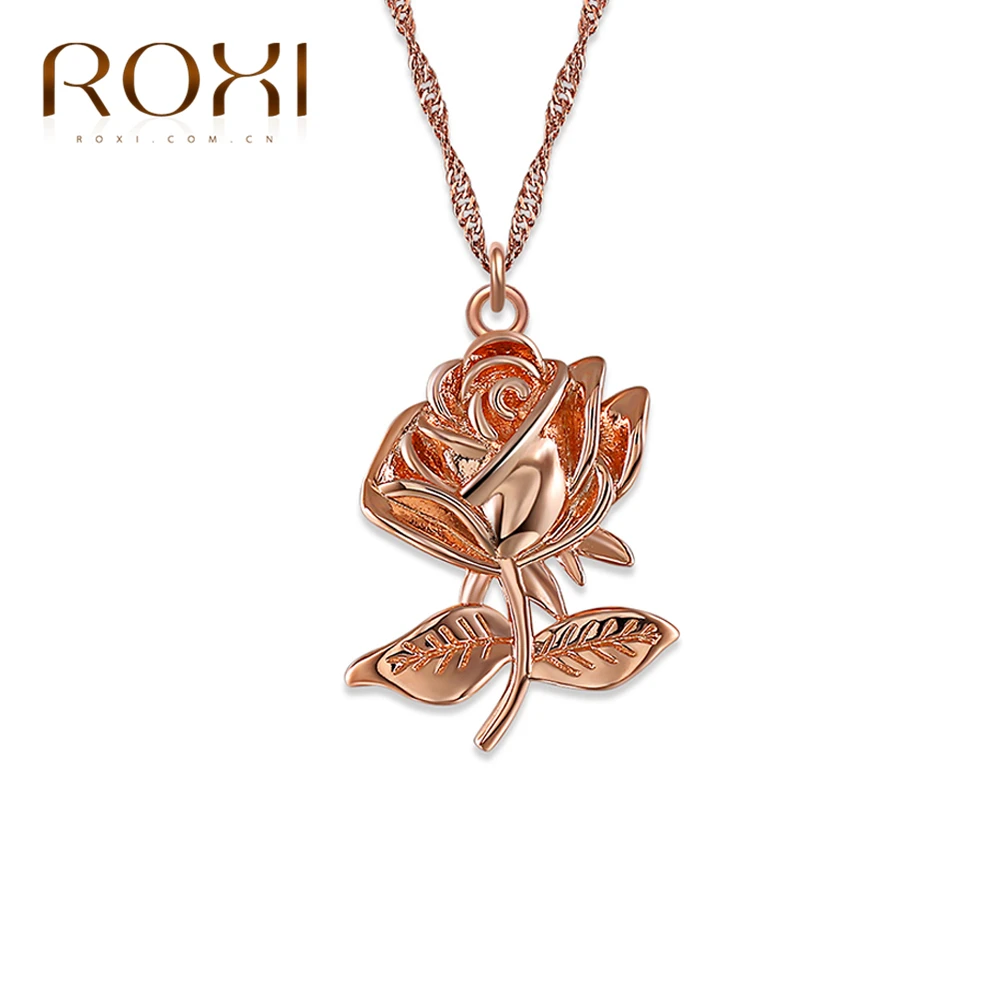

ROXI Charm Clavicular Chain Rose Gold Flower Pendant Necklace Women Choker Boho Jewelry Friend Statement Necklaces collier femme