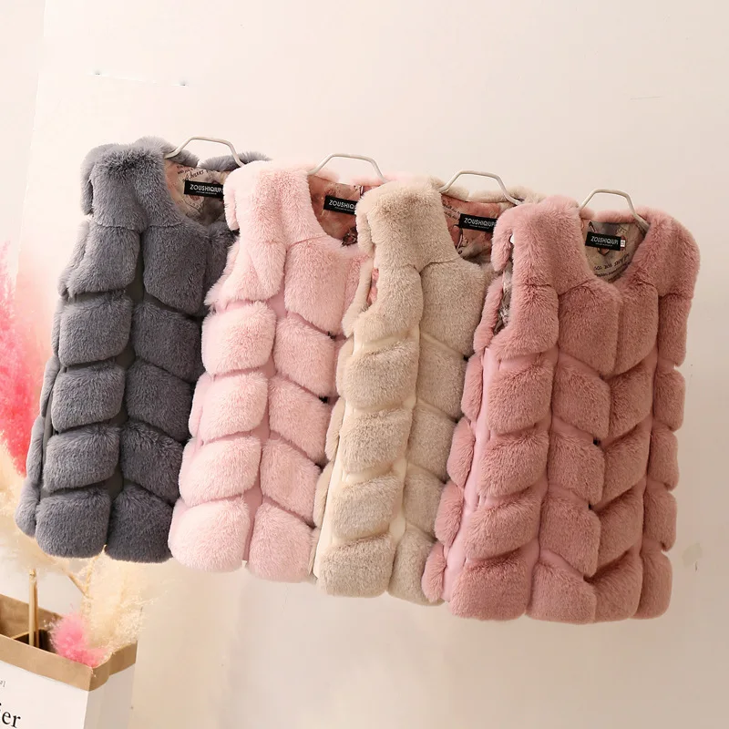 

Children Warm Vest New Winter Faux Fox Fur Girl Clothes Girl faux fur Coat imitation Fur Vest Children Girls Plush Waistcoat
