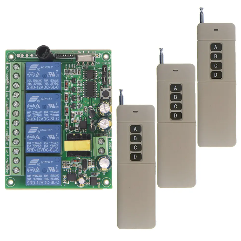 

3000m Wide Range High Power 10A Relay AC 220V 4 CH 4CH Wireless RF Remote Control Switch Transmitter & Receiver,315 / 433 MHz