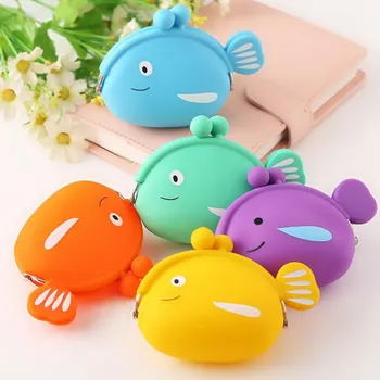 

LIXUN Colorful Fish Women Cute Silicone Short Wallet Girls Mini Coin Purse Key Wallet For Female Daily Clutch Purse Headset Bags