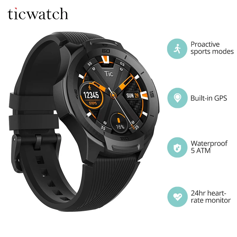 

Bluetooth WiFi Smart Watch Ticwatch S2 Wear OS by Google Fitness Smartwatch for Outdoor Adventures 5 ATM Waterproof GPS Watch