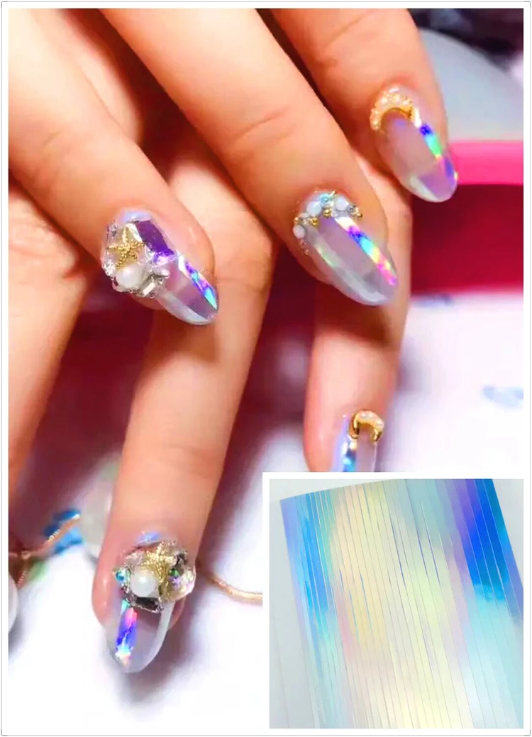 

New 3d Glitter Colorful Tips Manicure Decorations Self-adhesive Gold Silver Laser Decal Nail Art Striping Tape Line Stickers,MMM