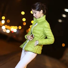 Новое поступление, осенне-зимняя ультратонкая куртка для женщин с воротником-стойкой, тонкий короткий дизайн, легкий пуховик на белом утином пуху, большие размеры