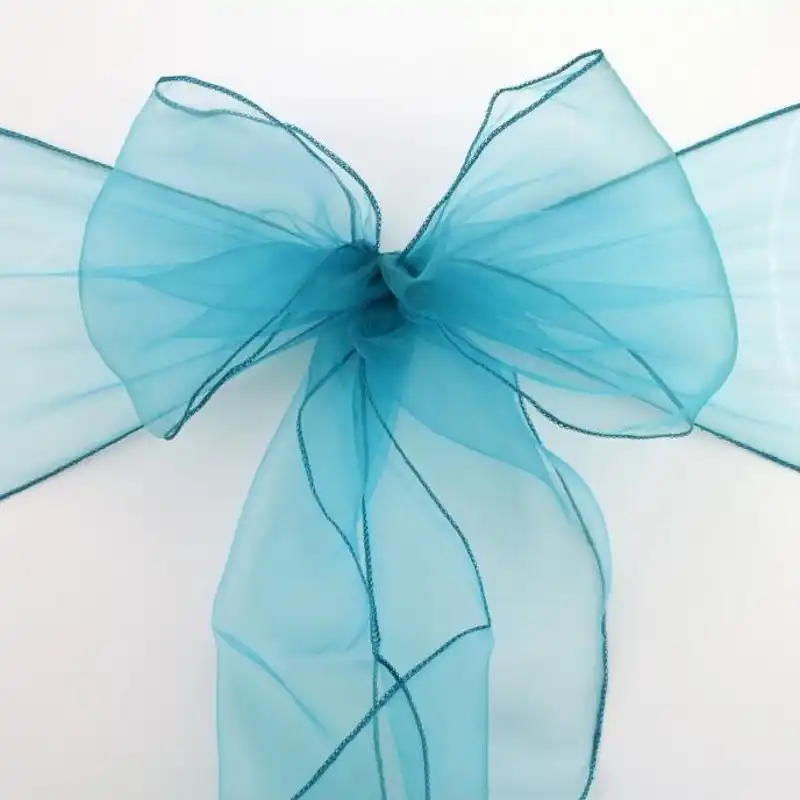 25pcs Lot Teal Blue Wedding Organza Chair Cover Sashes Bow Sash