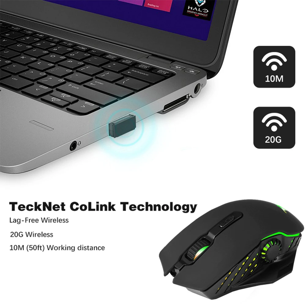 Combaterwing W200 2 4G RGB Беспроводной игровой Мышь Перезаряжаемые 6 дыхание и 6000 Точек на
