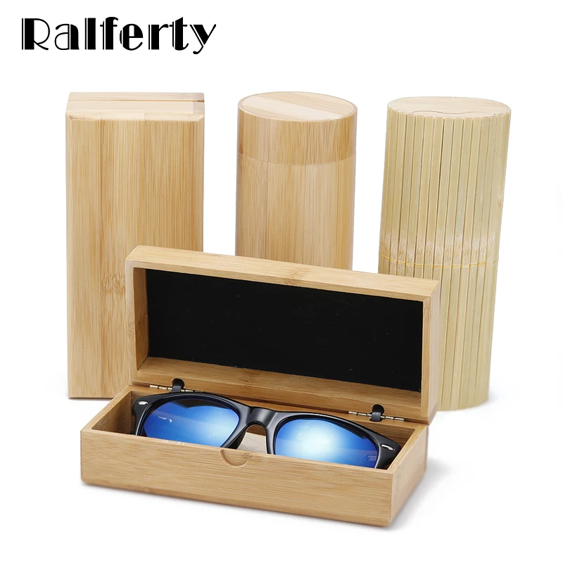 Ralferty Wooden Glasses Case Handmade Hard Square Cylinder Bamboo Strip Sunglass Case Eyewear Spectacle Eyeglass Box funda gafas