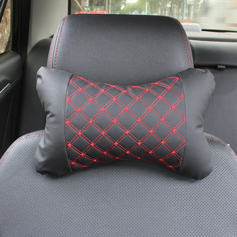 Автомобильная подушка для шеи 28*18*9 см аксессуар эластичность подголовник подушка для поддержки черная+ красная линия PU кожа