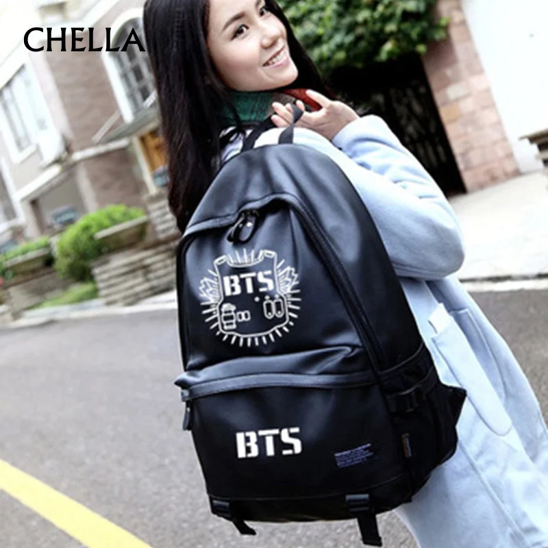 

Women BTS Backpack Luminous PU Leather Female Backpacks Waterproof Boys Girls School Bags Teenager Schoolbag Mochila BP0172