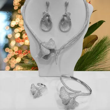 

GODKI NEW Luxury Flower 3 Tone African Cubic Zircon CZ Nigerian Jewelry sets For Women Wedding Indian Bridal Jewelry Sets 2019