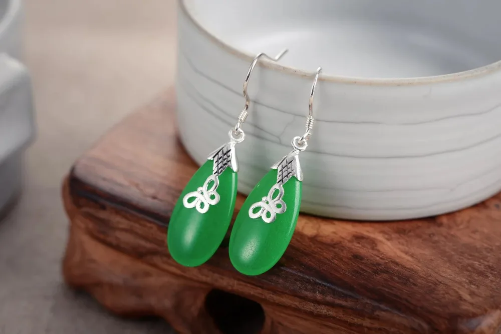 

Lady's iSTONE 925 Sterling Silver Stone Drop Earrings For Women Natural Stone bread silver big earrings