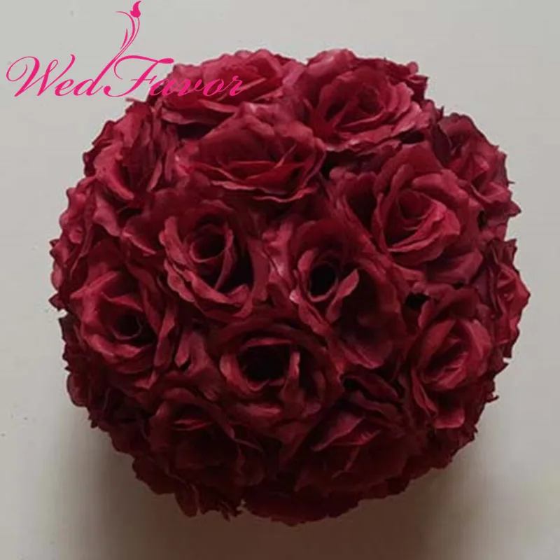 WedFavor 6 шт. 15 см шелковые розы целующийся Шар Из искусственной ткани Pomander цветок шар для вечерние свадебные украшения - Цвет: 4 Burgundy