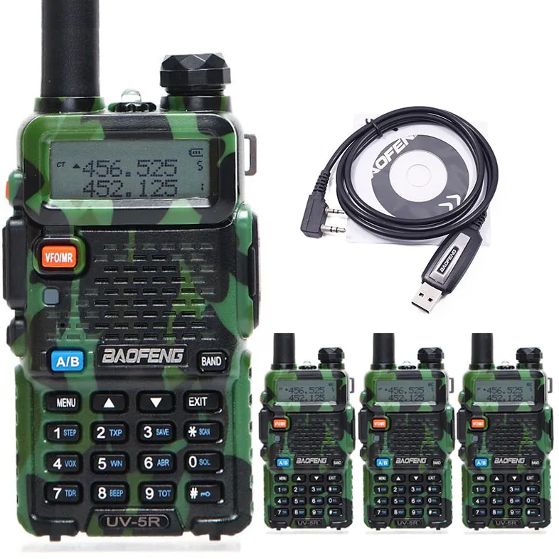 4 шт. Baofeng UV-5R профессиональная рация UV5R 5 Вт FM радио двухдиапазонный двухсторонний портативный любительский радио+ USB кабель для программирования - Цвет: Камуфляж