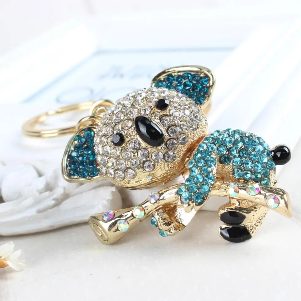 Cute Koala Blue Bear Tree Pendant Charm Accessories Rhinestone Crystal Purse Bag Car Key Ring Chain