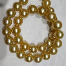 MYDEAR Genuine Pearl Jewelry Pearl Statement Necklace 2016 Natural 12-14mm Golden Southsea Pearl Chokers Necklace,Body Jewelry