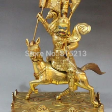 Bi001145 1" Китай Бронза 24 К Золото Живопись Гуань Гуань Юй Воин Конная прогулка Статуя Будды