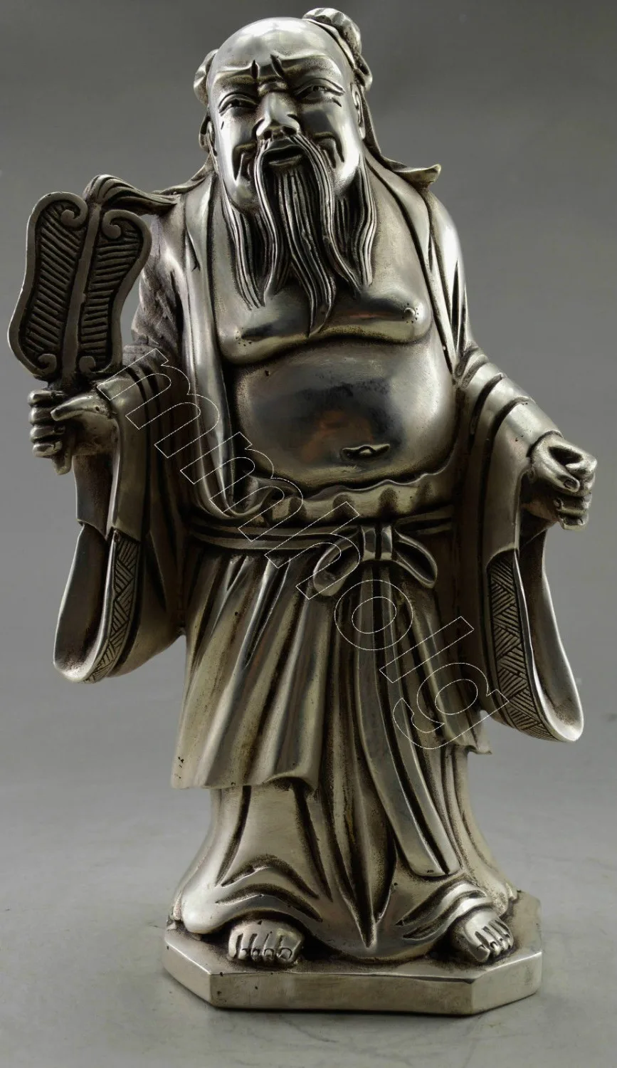 

Collectible Decorated Old Tibet Silver Carved Zhongli Quan God Hold Fan Statue