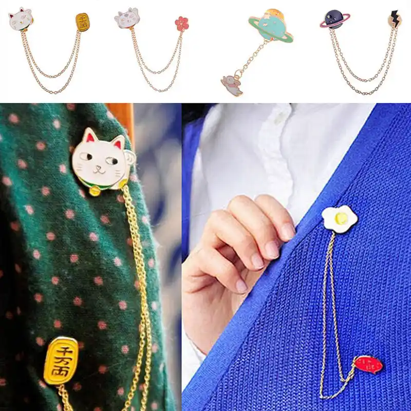 Moda Cadena de conejo lindas huevo Gato Luna broche insignia con Pin Collar Broches Pins
