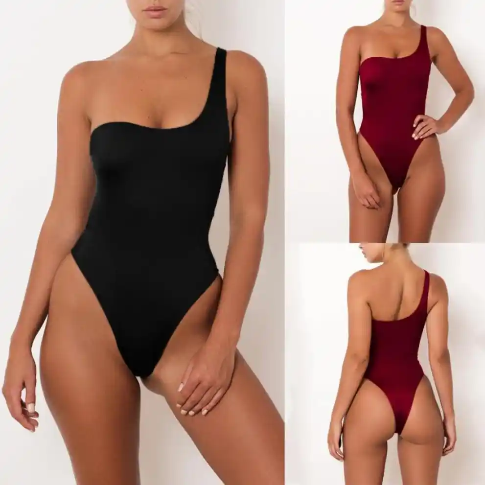 red high leg one piece swimsuit