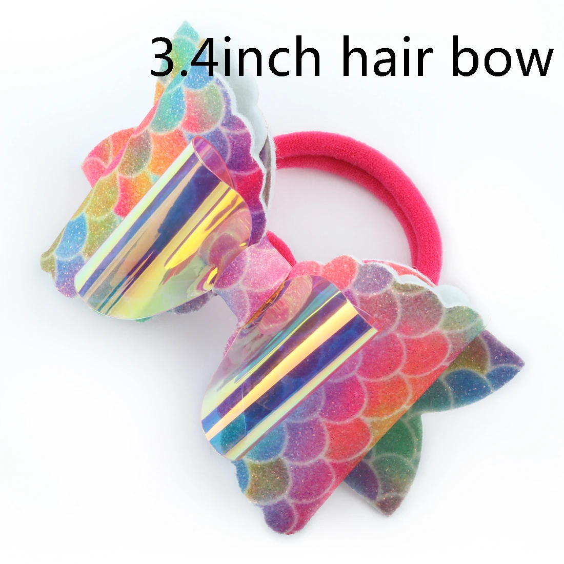 1 PC Child Hair Bow Tie Elastic Hair Band Glitter Hairbow Rope Rainbow Sequin Sparkly 3 Inch Bows Mermaid Girls Sweet Headwear - Цвет: mermaid pvc-1