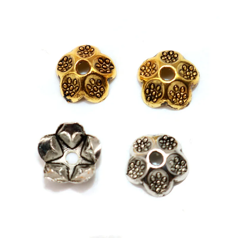 

Wholesale Accessories 5 Petals Bead Caps Handwork Tibetan Silver Plated Petals Pattern End Caps for Jewelry Making Jewelry