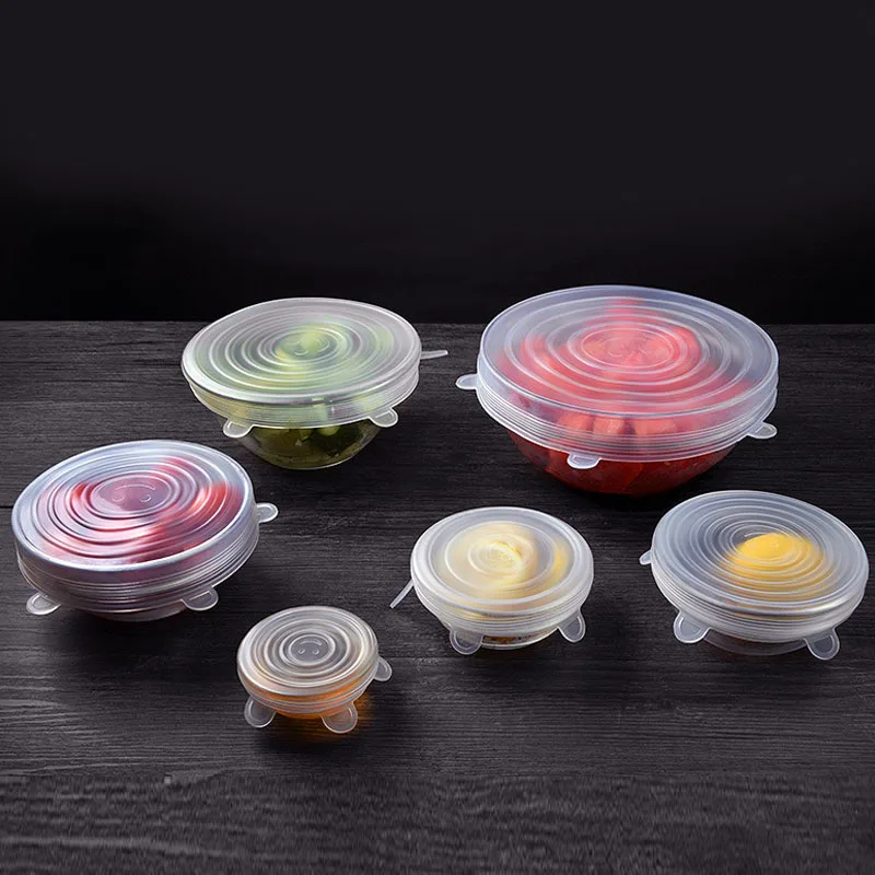 

6PCS/Set Reusable Silicone Wrap Food Fresh Keeping Wrap Kitchen Tools Silicone Food Wrap Seal Lid Cover Strech Accessories