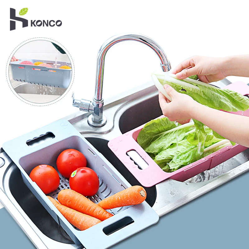 

KONCO Fruit Vegetable Washing Basket Kitchen Sink Strainer Stretchable Dish Storage Rack Collapsible Kitchen Drainer Colander