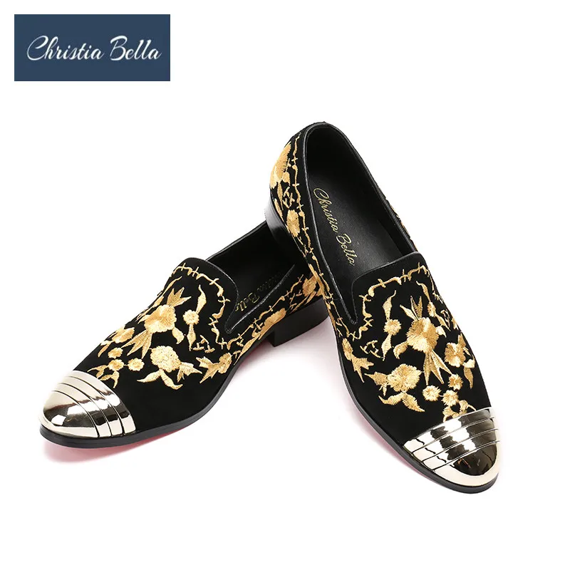 Christia Bella/Новинка; модная мужская обувь по индивидуальному заказу; лоферы из натуральной кожи с вышивкой золотистого цвета; обувь для вечеринок; zapatos mujer