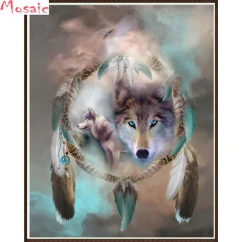 

DIY Diamond Painting,cross stitch Full Diamond Embroidery Painting Wall Sticker for Home Wall Decor-wolf animal feather
