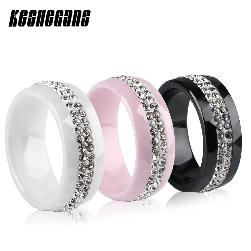 

High Quality Black And White Simple Style Comly Crystal Ceramic Rings For Women Multiple Section Pink Cute Unique Design Jewelry