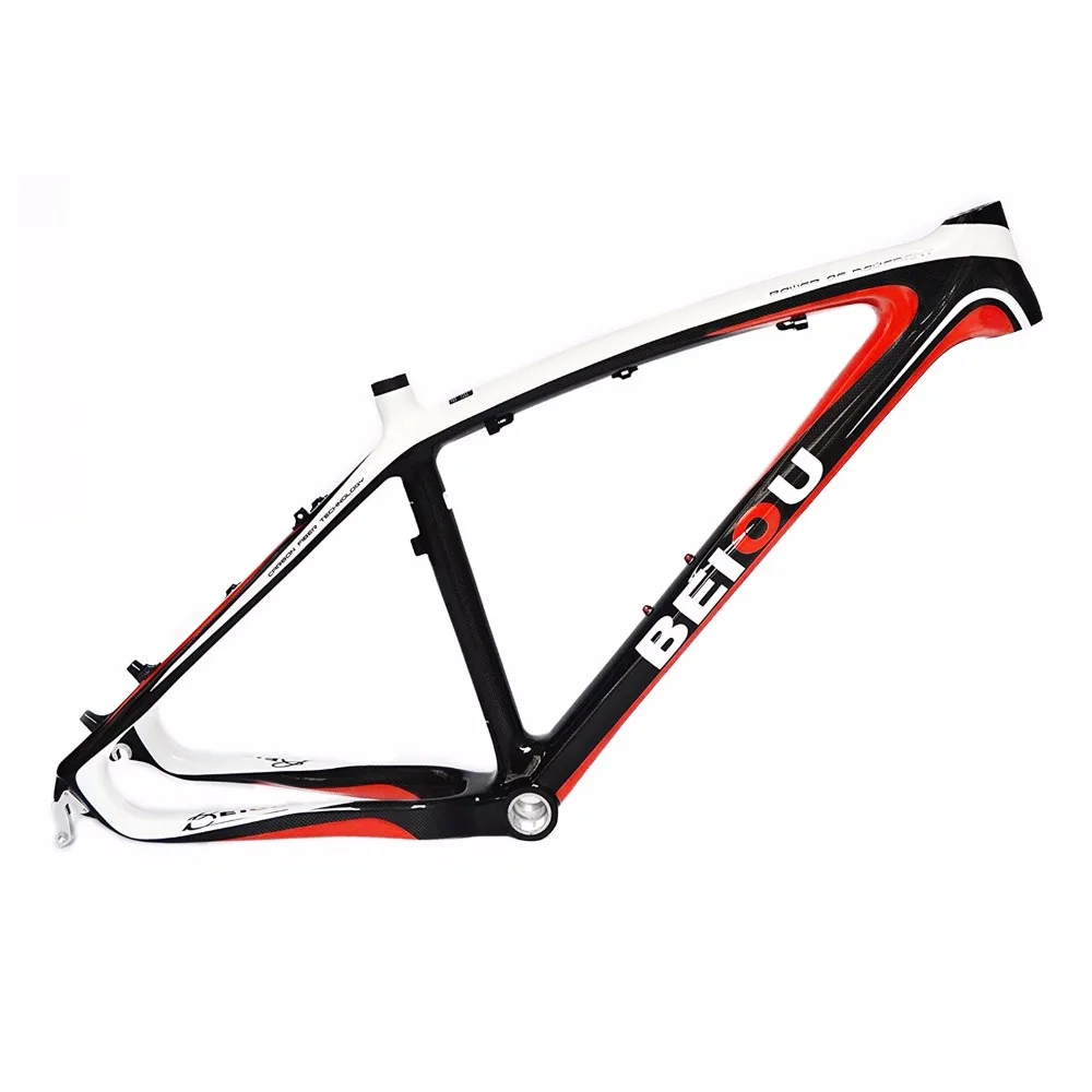 BEIOU 3K Carbon Fiber Mountain Bike Frame 26-Inch Glossy White Red Unibody External Cable Routing T700 Ultralight MTB B014A