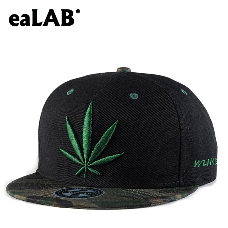 

eaLAB Hip Hop Cap Men Snapback Hat Women Summer Casual Sport Cap Hemp Leaf Embroidery Camouflage Visor Black Adjustable Bone Cap