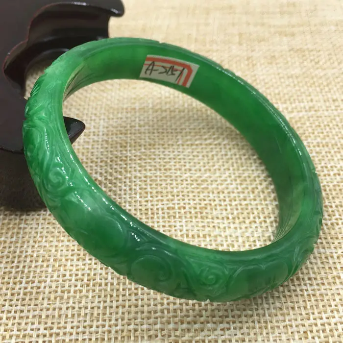 

A-2151 Chinese Hand-carved Green Jadeite stone Gems Bangle Bracelet 56mm