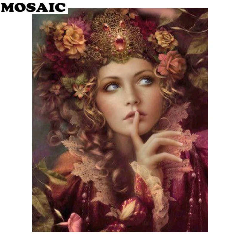 

MOSAIC 5D DIY Diamond Embroidery Beautiful girl Floral Crystal,square/round Diamond Painting Cross Stitch,Needlework Home Decor