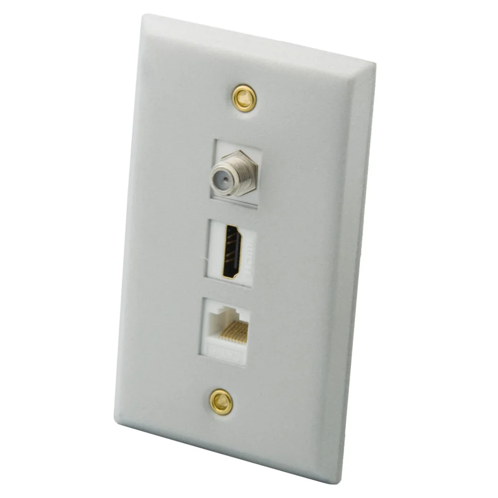 Одностворчатая цельная стильная алюминиевая металлическая 3 порта HDMI USB CAT6 RJ45 F головка RG6 Женская настенная пластина лицевая пластина