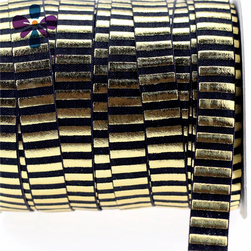 Новинка 5/" 16 мм(1,5 см) золотая полоса линия напечатанная складывающаяся эластичная 50 лет/партия ручная работа галстук для волос повязка на голову аксессуары для шитья 10 цветов - Цвет: Black
