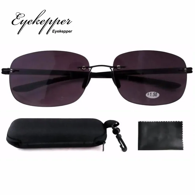 SR14002 Gray Lens Patented Sun Readers Rimless Bifocal Sunglasses For